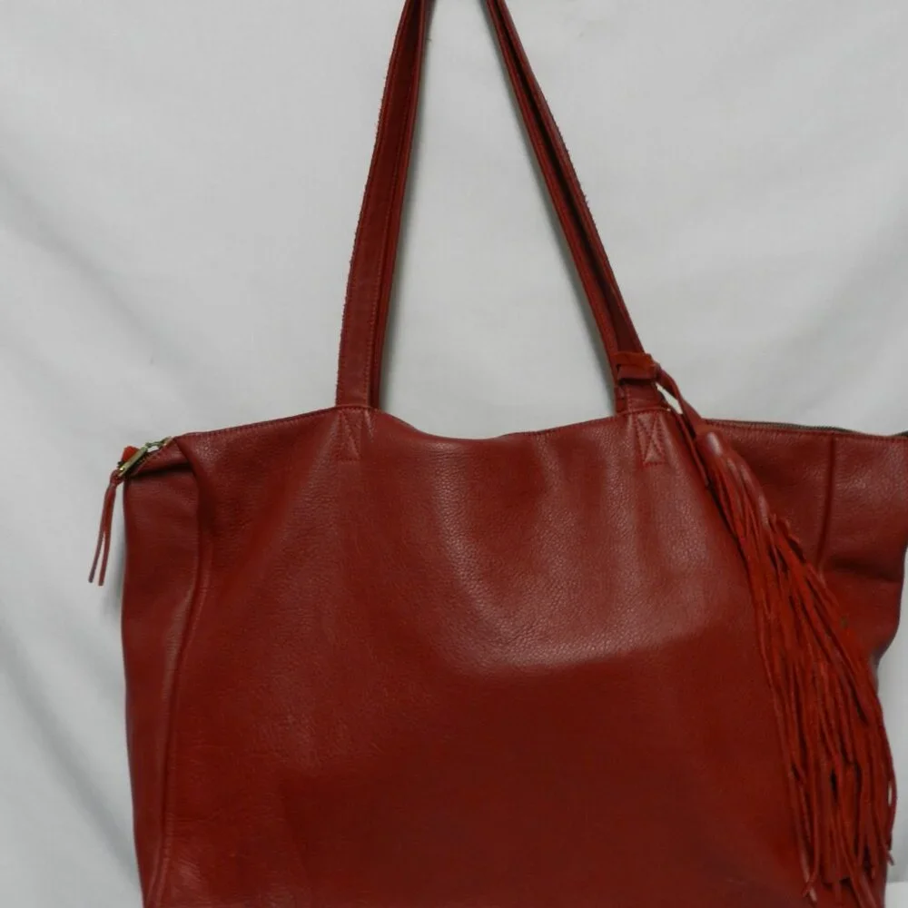 Urban Artisan Leather red X-Large tote bag purse weekender Unstructured zip top